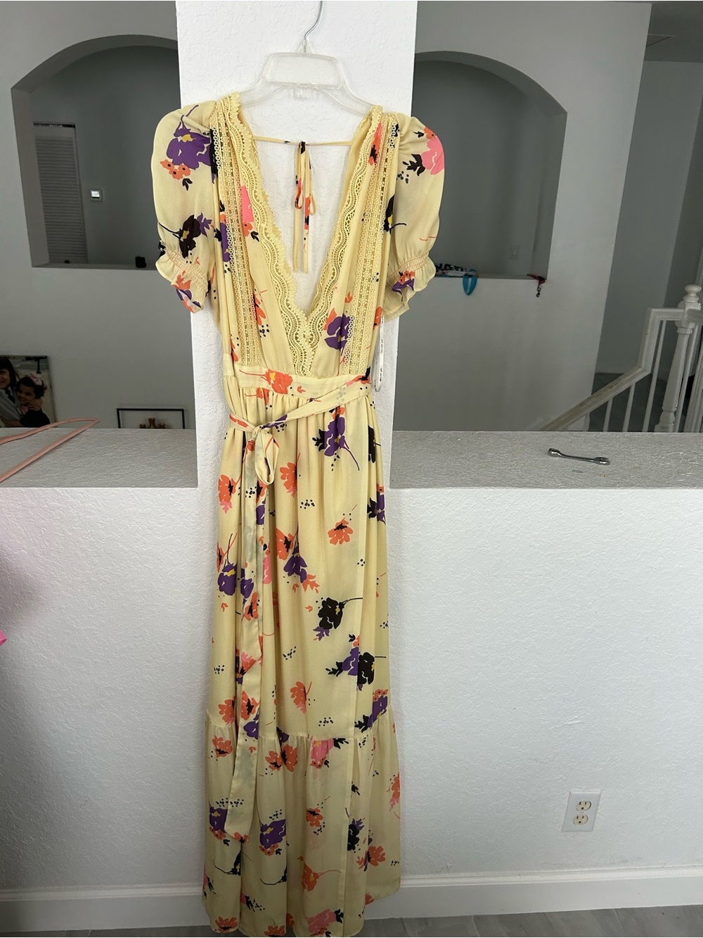 Self-Portrait Yellow Floral Lace-Trim Maxi Dress
